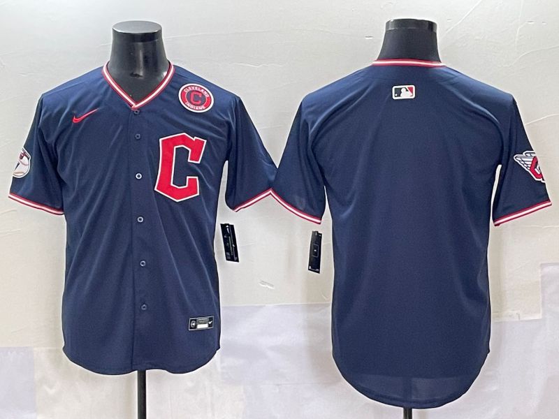 Men 2025 Cleveland Indians Blank Dark Blue Game Nike MLB Jersey style 2